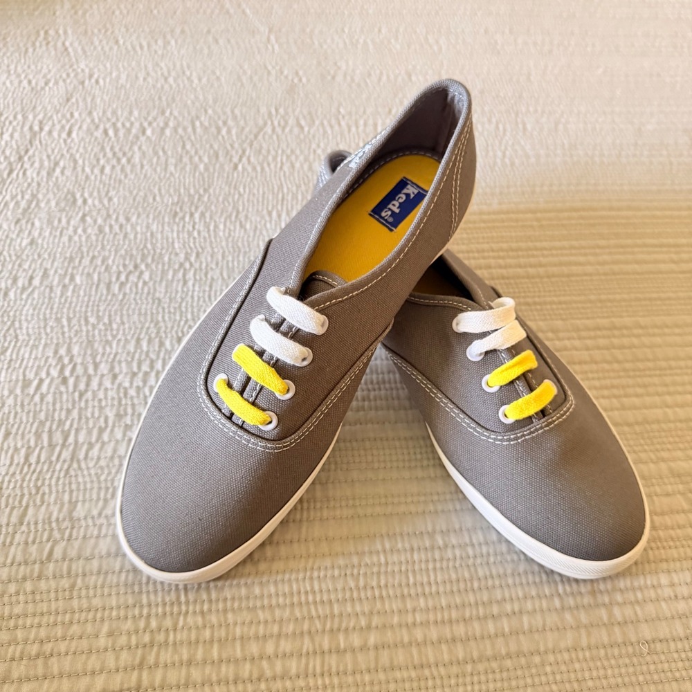 NEW Keds Champion Women's  Gray Canvas Sneakers Yellow White Laces Size 6.5